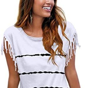 Cosonsen Women's Tassel Short Sleeve Round Neck T-Shirt Top